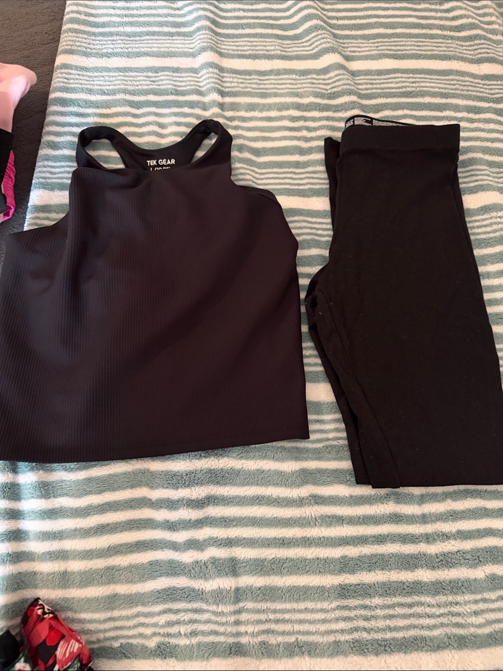 tek gear Black Ribbed Crop Tank and Leggings Set